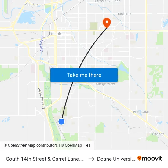 South 14th Street & Garret Lane, NE to Doane University map