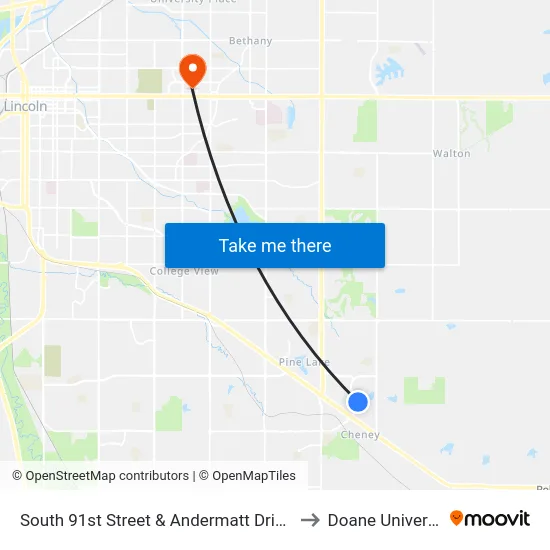 South 91st Street & Andermatt Drive, NE to Doane University map