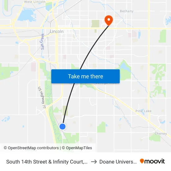 South 14th Street & Infinity Court, Se to Doane University map