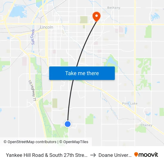 Yankee Hill Road & South 27th Street, NW to Doane University map