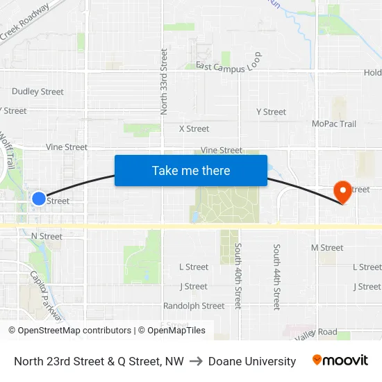 North 23rd Street & Q Street, NW to Doane University map