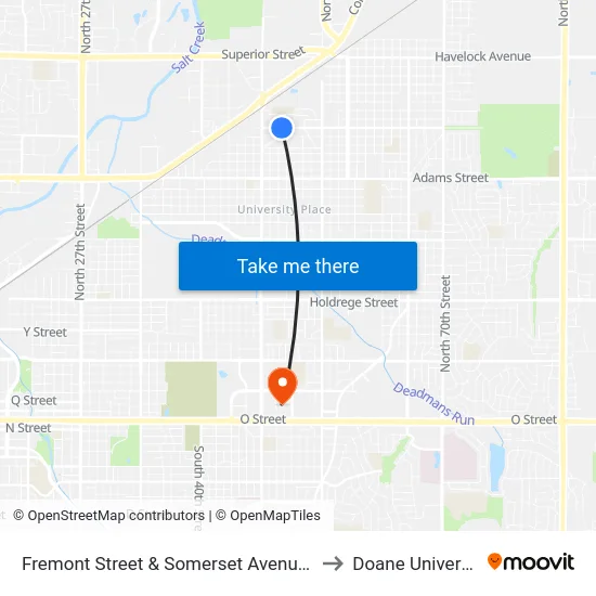 Fremont Street & Somerset Avenue, NE to Doane University map