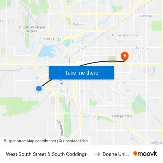 West South Street & South Coddington Avenue, NW to Doane University map