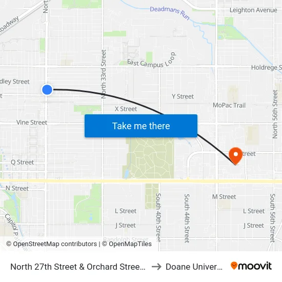 North 27th Street & Orchard Street, Se to Doane University map