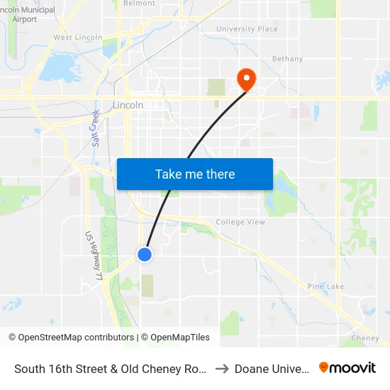 South 16th Street & Old Cheney Road, NW to Doane University map