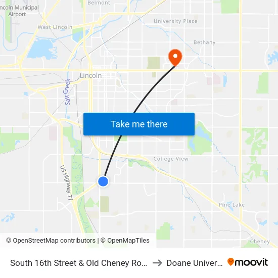 South 16th Street & Old Cheney Road, NE to Doane University map