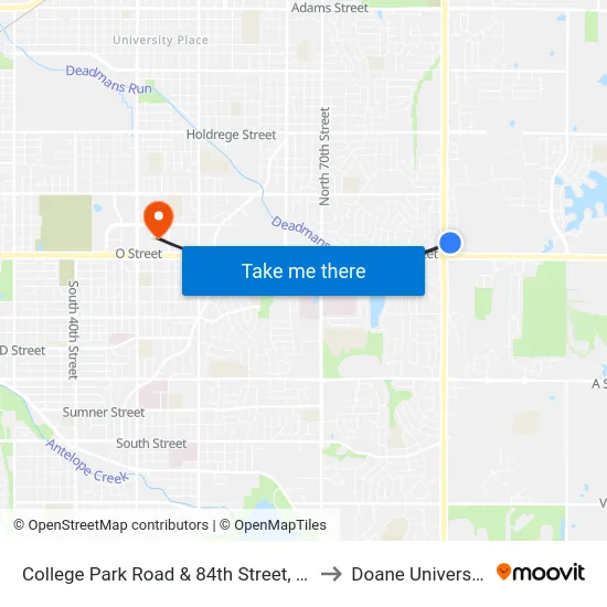 College Park Road & 84th Street, NE to Doane University map