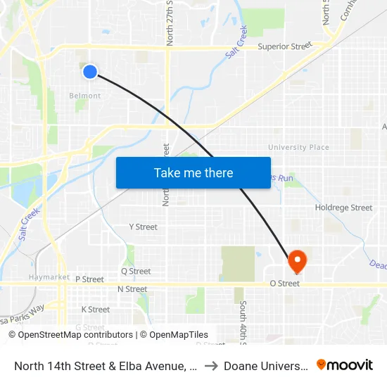 North 14th Street & Elba Avenue, Se to Doane University map