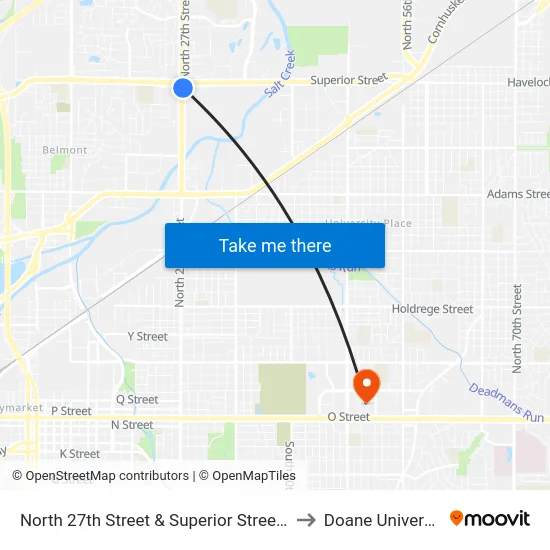 North 27th Street & Superior Street, Se to Doane University map