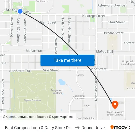 East Campus Loop & Dairy Store Drive, SW to Doane University map
