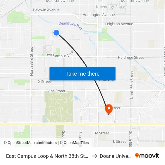 East Campus Loop & North 38th Street, NE to Doane University map