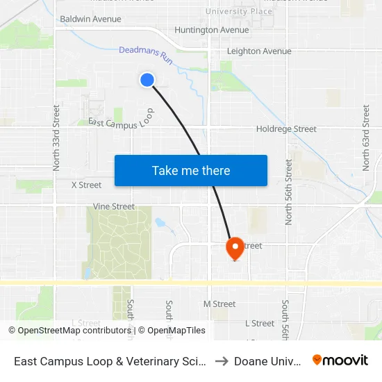 East Campus Loop & Veterinary Sciences, NE to Doane University map