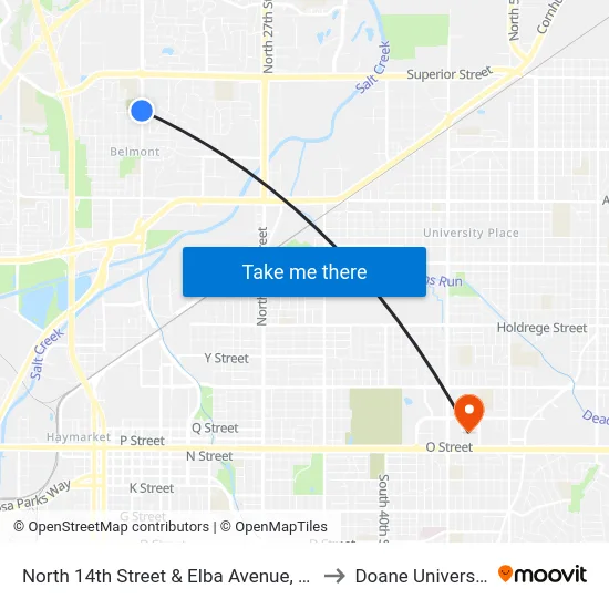 North 14th Street & Elba Avenue, NW to Doane University map