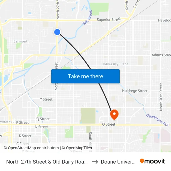 North 27th Street & Old Dairy Road, NE to Doane University map