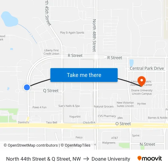 North 44th Street & Q Street, NW to Doane University map
