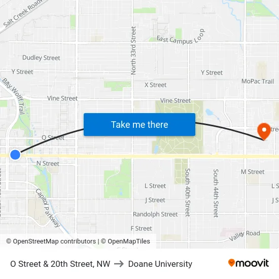 O Street & 20th Street, NW to Doane University map