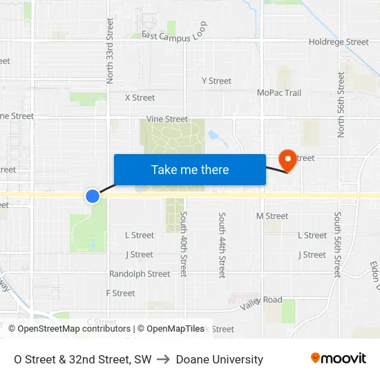 O Street & 32nd Street, SW to Doane University map
