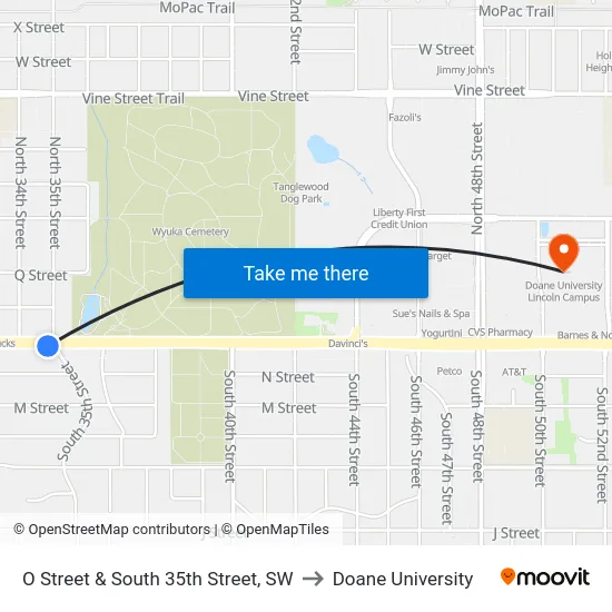 O Street & South 35th Street, SW to Doane University map