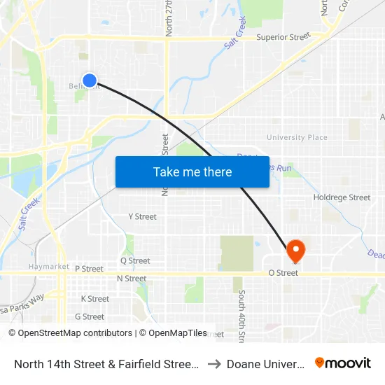 North 14th Street & Fairfield Street, NE to Doane University map