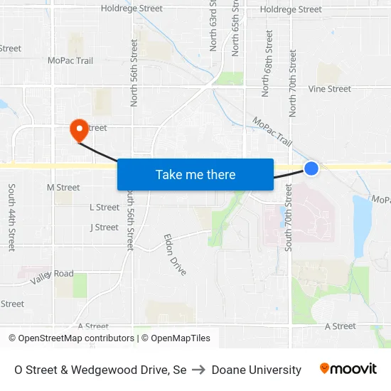 O Street & Wedgewood Drive, Se to Doane University map
