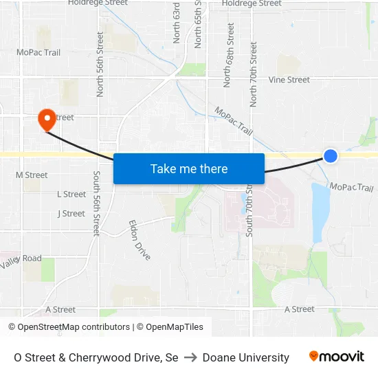 O Street & Cherrywood Drive, Se to Doane University map