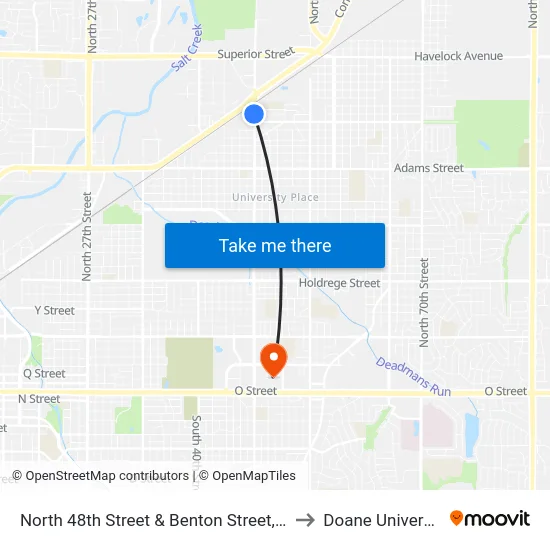 North 48th Street & Benton Street, NW to Doane University map