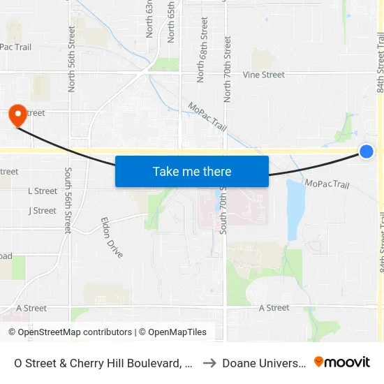 O Street & Cherry Hill Boulevard, SW to Doane University map
