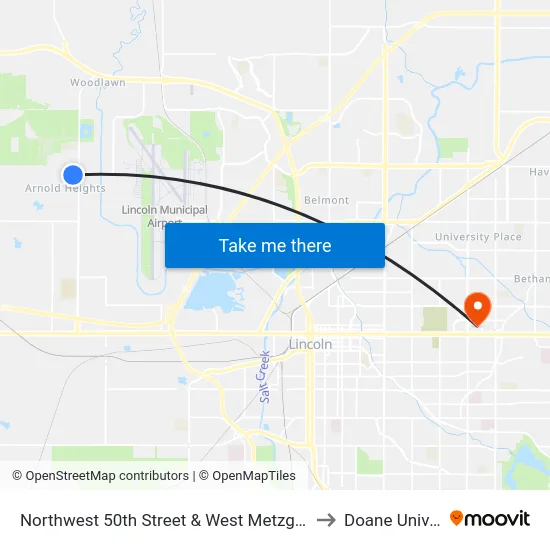 Northwest 50th Street & West Metzger Street, NW to Doane University map
