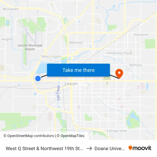 West Q Street & Northwest 19th Street, Se to Doane University map