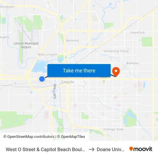 West O Street & Capitol Beach Boulevard, SW to Doane University map