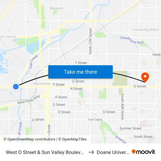West O Street & Sun Valley Boulevard, SW to Doane University map