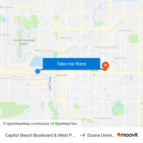 Capitol Beach Boulevard & West P Street, NE to Doane University map