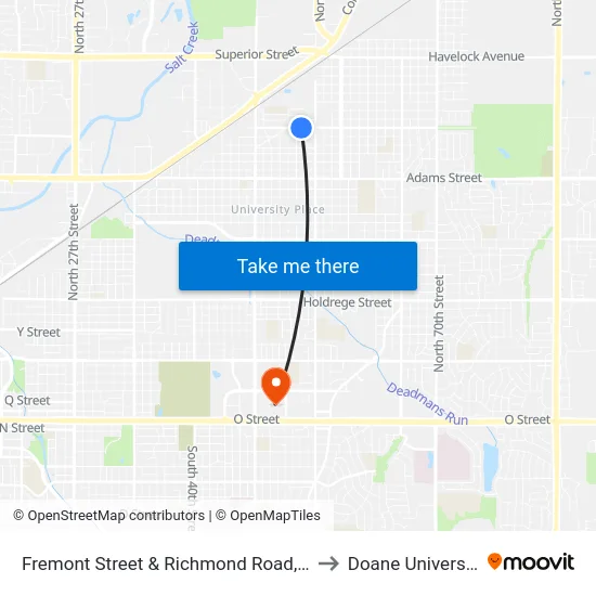 Fremont Street & Richmond Road, Se to Doane University map