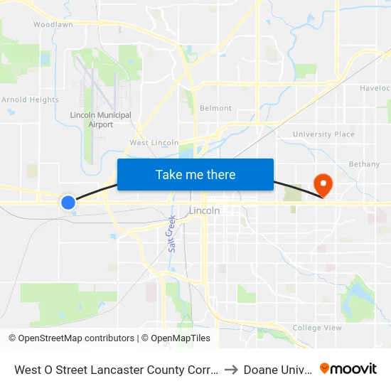 West O Street Lancaster County Corrections, NW to Doane University map
