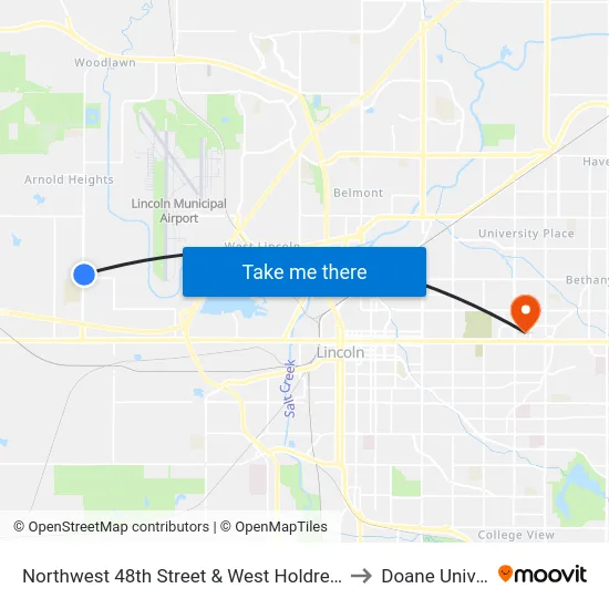 Northwest 48th Street & West Holdrege Street, NE to Doane University map