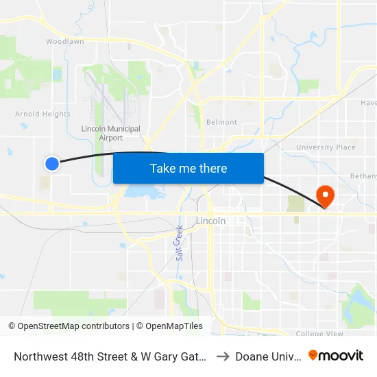 Northwest 48th Street & W Gary Gately Street, NE to Doane University map