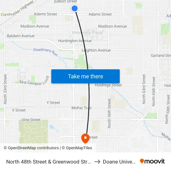 North 48th Street & Greenwood Street, NE to Doane University map