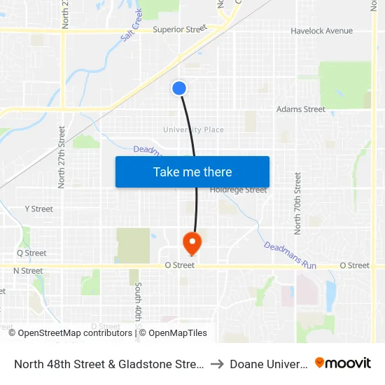 North 48th Street & Gladstone Street, NE to Doane University map