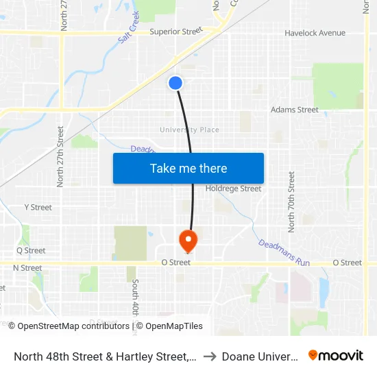 North 48th Street & Hartley Street, NW to Doane University map