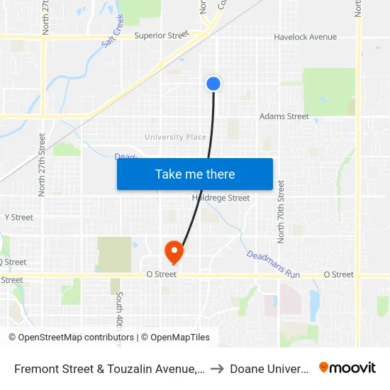 Fremont Street & Touzalin Avenue, NW to Doane University map