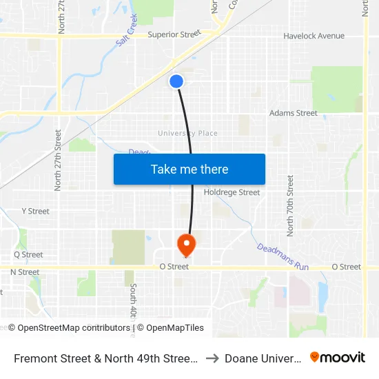 Fremont Street & North 49th Street, NW to Doane University map
