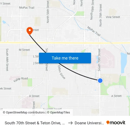 South 70th Street & Teton Drive, Se to Doane University map