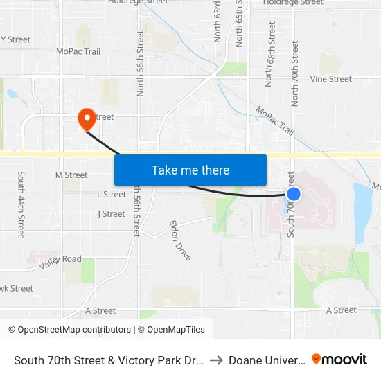 South 70th Street & Victory Park Drive, Se to Doane University map
