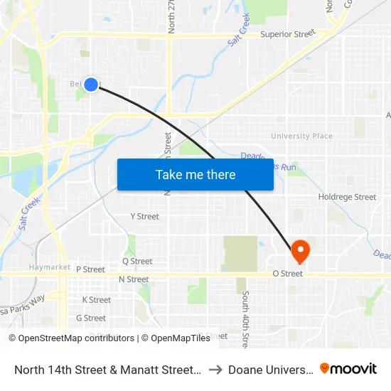 North 14th Street & Manatt Street, Se to Doane University map