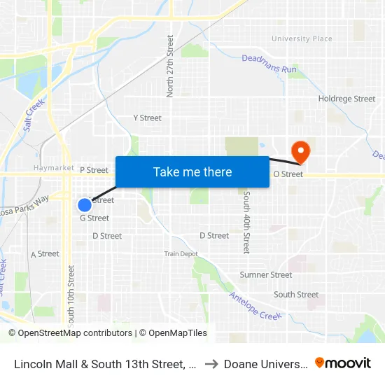 Lincoln Mall & South 13th Street, SW to Doane University map