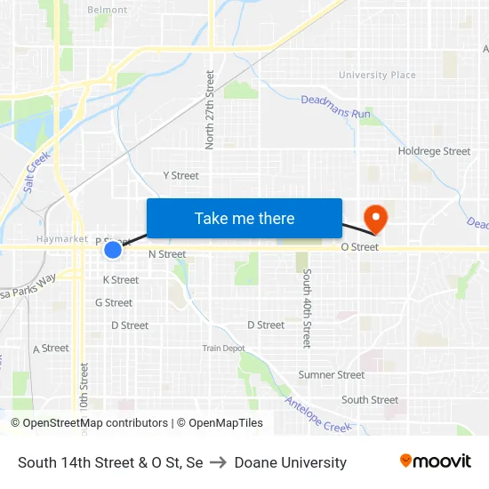 South 14th Street & O St, Se to Doane University map
