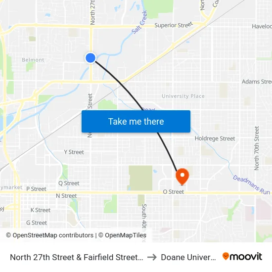 North 27th Street & Fairfield Street, NW to Doane University map
