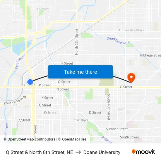Q Street & North 8th Street, NE to Doane University map