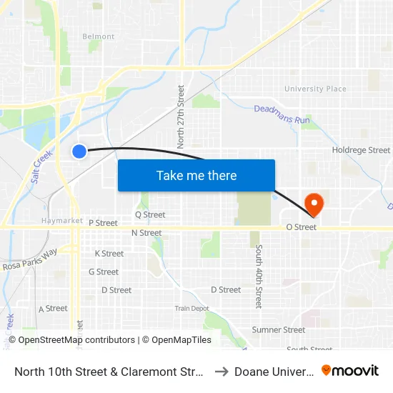 North 10th Street & Claremont Street, Se to Doane University map