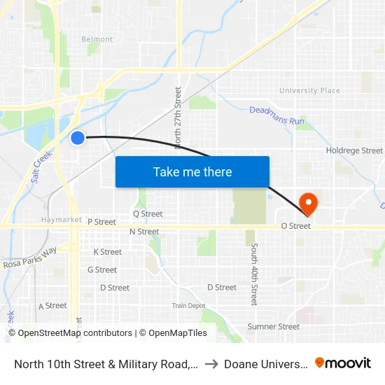 North 10th Street & Military Road, Se to Doane University map